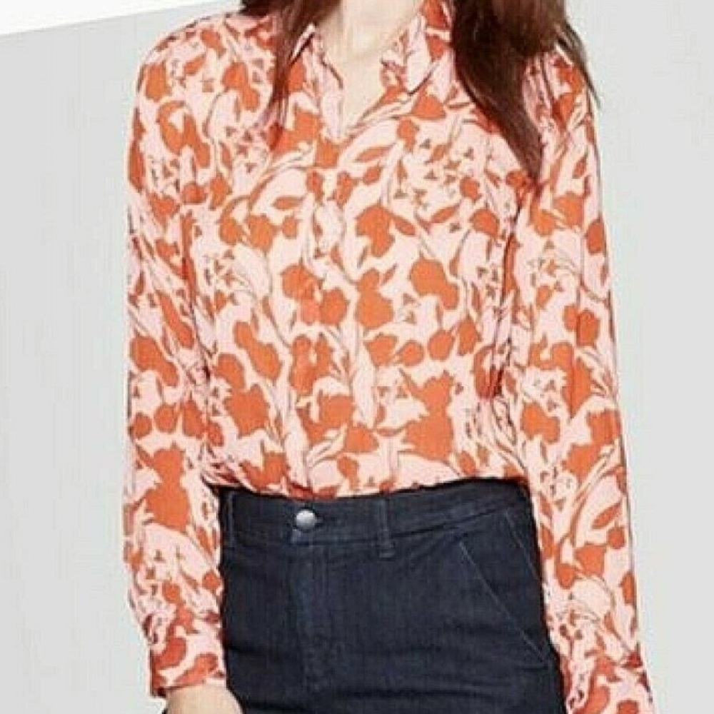 A New Day Orange Floral Blouse